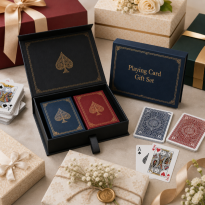 Premium playing card gift set manufacturer with rigid box double deck and festive packaging