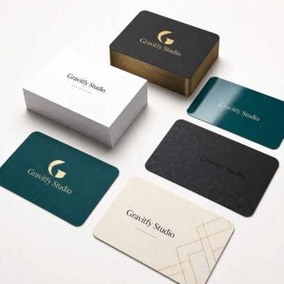 Premium visiting card printing samples with matte gloss foil spot UV and rounded corner finishes