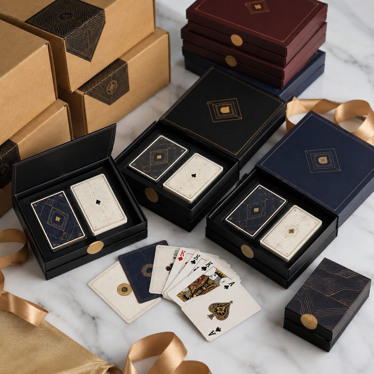 Premium playing card gift sets packed for corporate bulk order