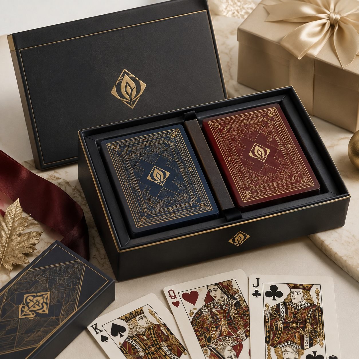 Premium playing card gift set with luxury box and two custom decks